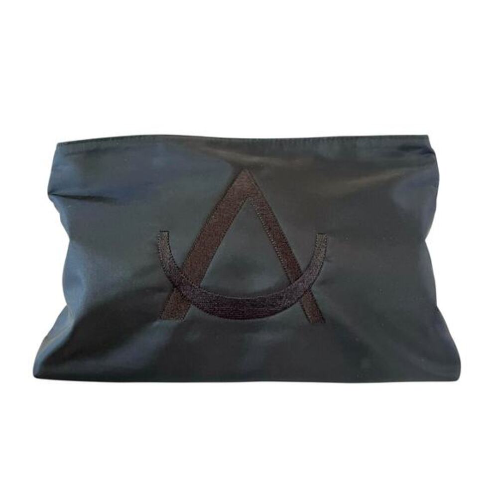 Vintage Desmo Black Nylon Embroidered Logo Clutch Evening Bag Zip Pouch Handbag